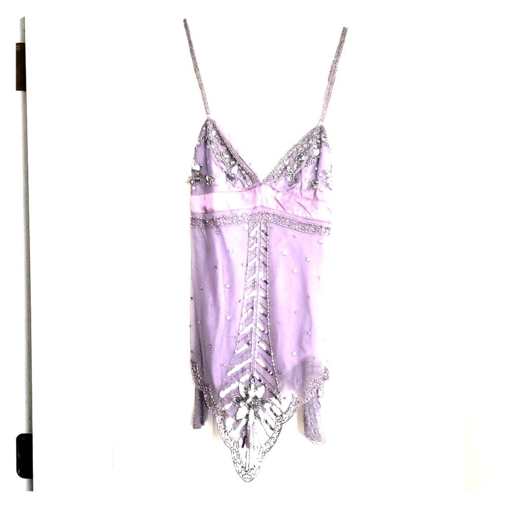 Fray sequin and lace zip up top